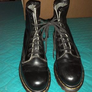 Dr. Martens' black, laced leather boots